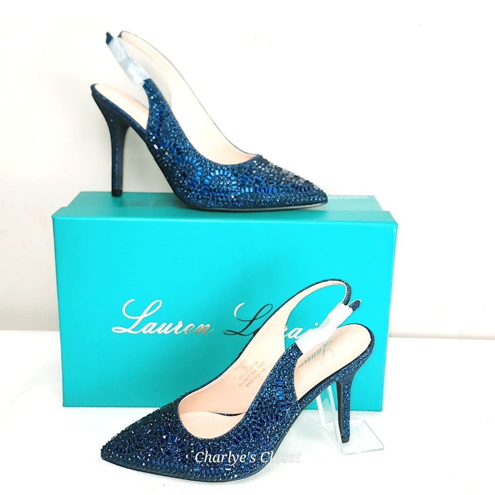 Lauren Lorraine Rachel Slingback Beaded Pumps Navy‎ 6NWB Formal Gala Cocktails